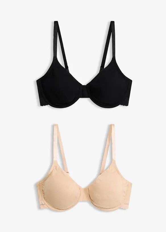 Ovadderad T-shirt-BH med bygel och ekologisk bomull (2-pack), bonprix