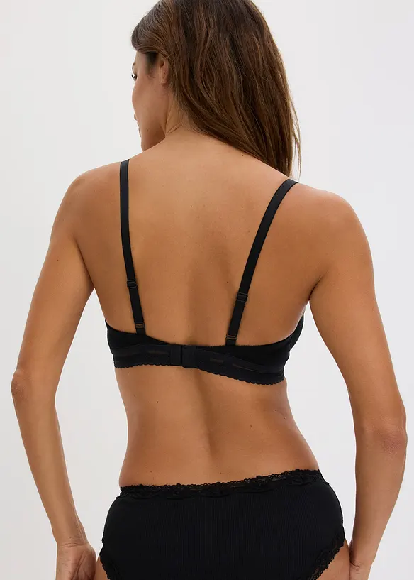 Ovadderad T-shirt-BH med bygel och ekologisk bomull (2-pack), bonprix