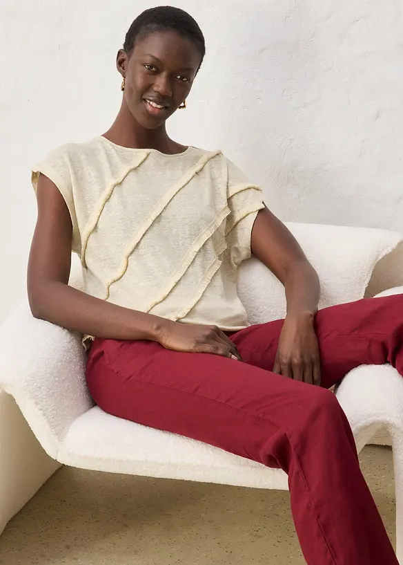 Topp i rent lin med applikation, bonprix