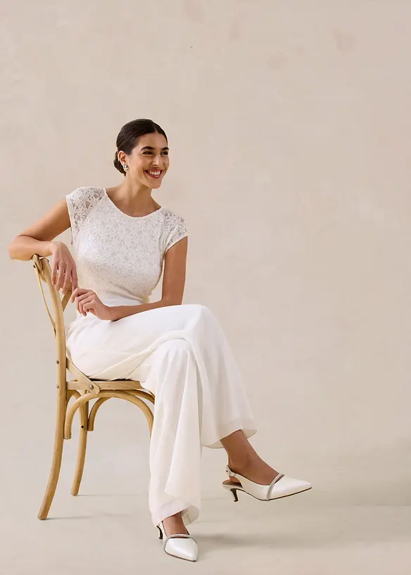 Jumpsuit av tunn chiffong med spets, bonprix