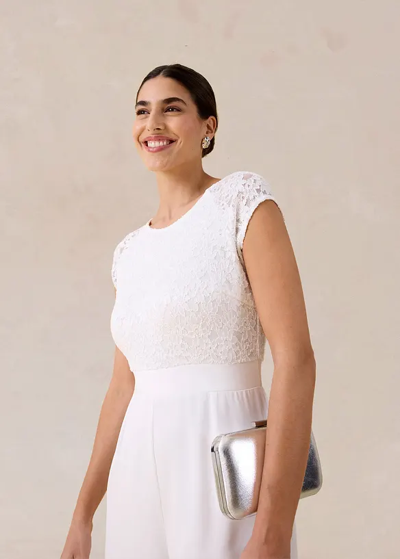 Jumpsuit av tunn chiffong med spets, bonprix