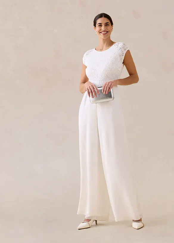 Jumpsuit av tunn chiffong med spets, bonprix