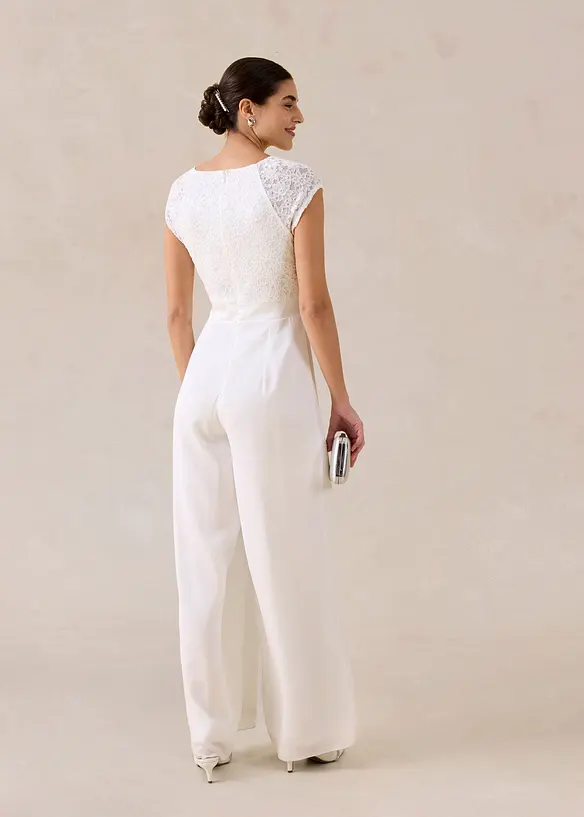 Jumpsuit av tunn chiffong med spets, bonprix