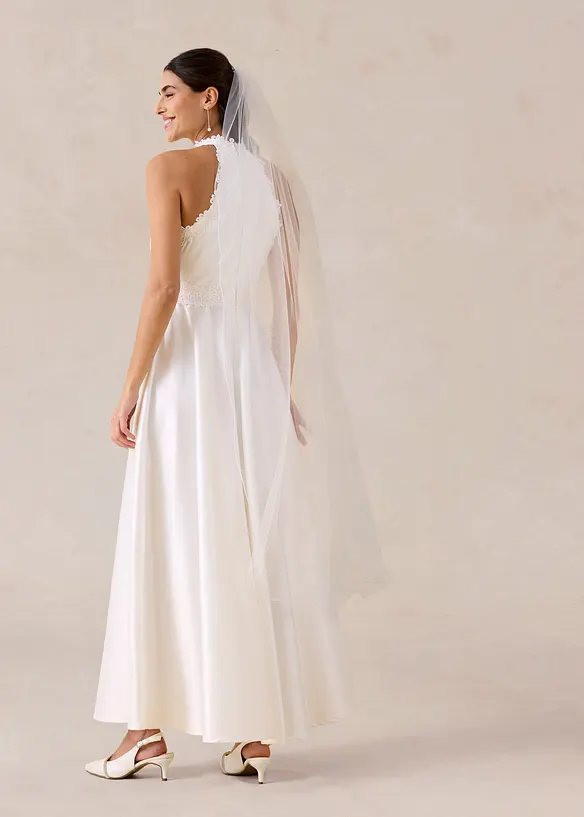 Brudkl&auml;nning i glansig satin med spets, bonprix