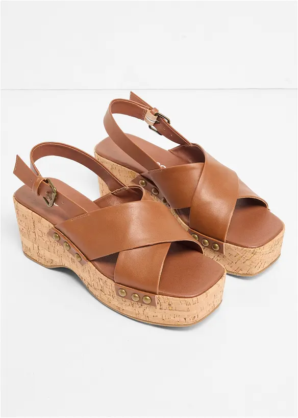 Sandalett med kilklack i korkstil, bonprix