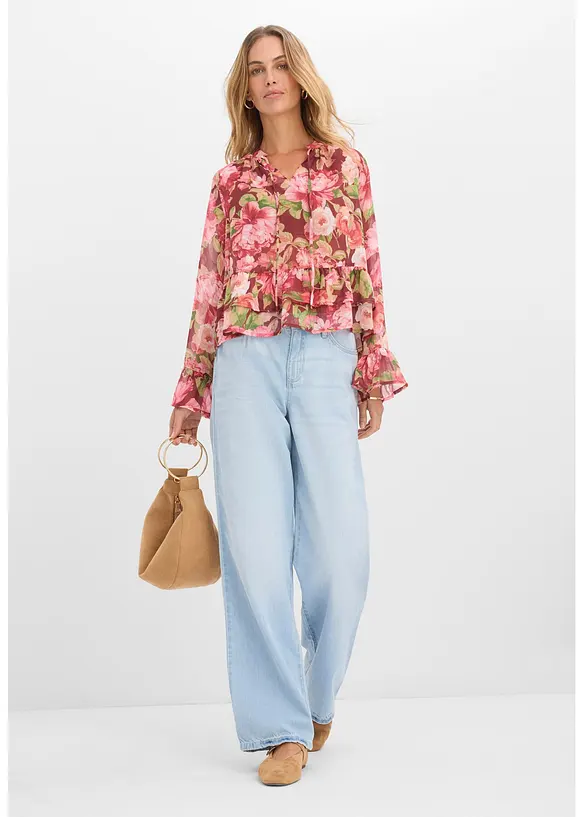 Chiffongblus med volanger, bonprix