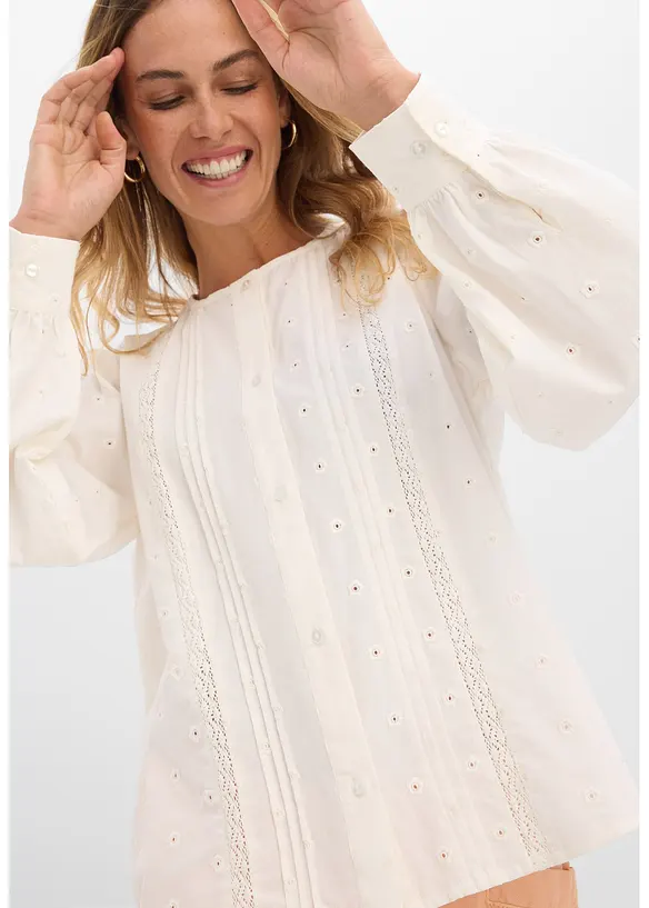 Blus av poplin med struktur, bonprix