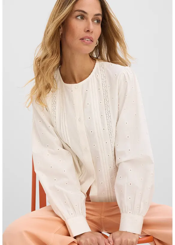 Blus av poplin med struktur, bonprix