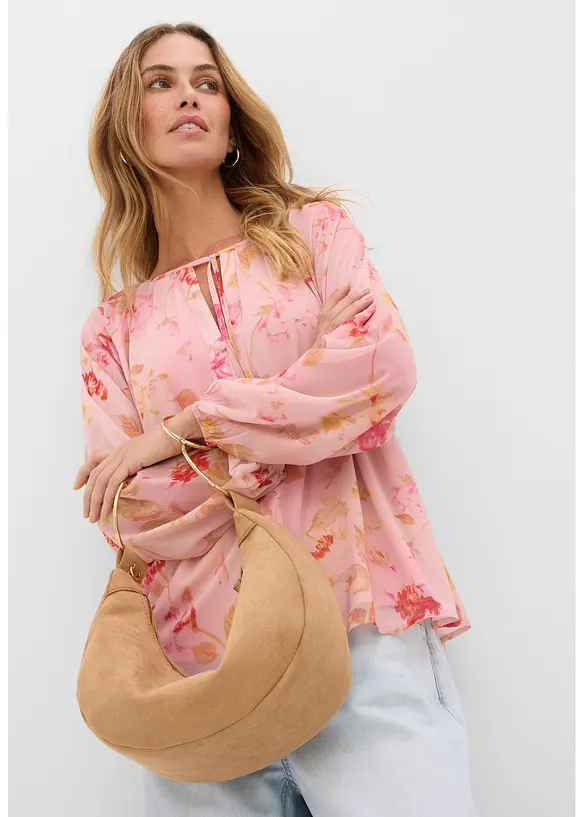 Chiffongblus med knytband, bonprix