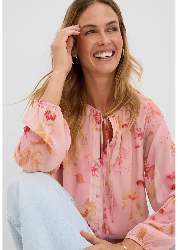 Chiffongblus med knytband, bonprix