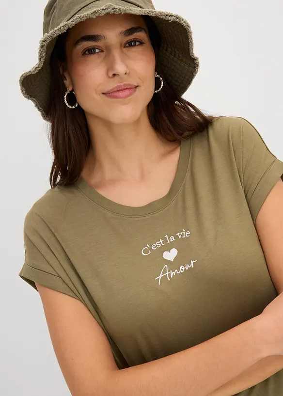 Jerseykl&auml;nning i mix av viskos och elastan med broderi, bonprix