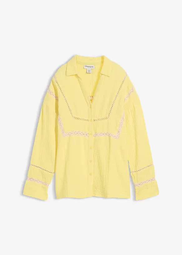 Muslinblus med spetsinf&auml;llningar, bonprix