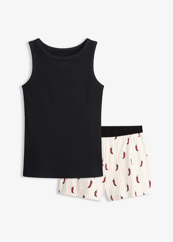 Kort pyjamas med ribbstickat linne, bonprix