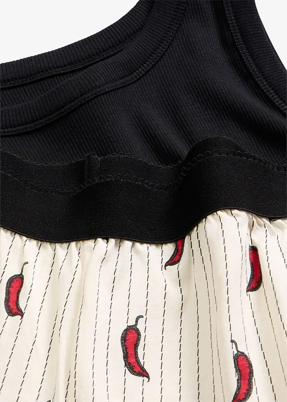 Kort pyjamas med ribbstickat linne, bonprix