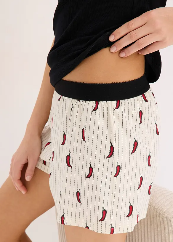 Kort pyjamas med ribbstickat linne, bonprix
