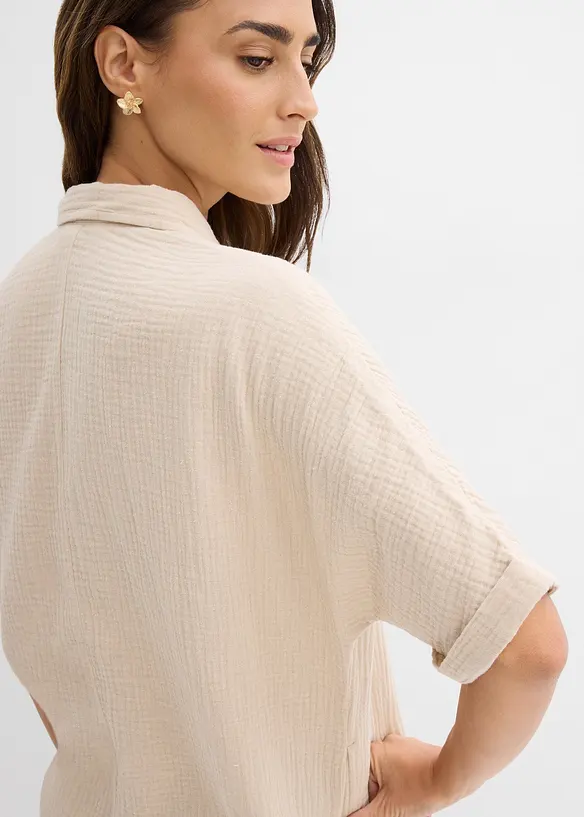 L&aring;ng muslinblus i oversizemodell av bomullsmuslin, bonprix