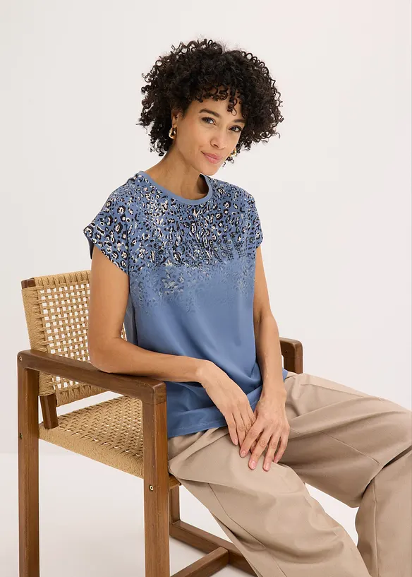 Topp med v&auml;vd inf&auml;llning och glittrande stenar, bonprix