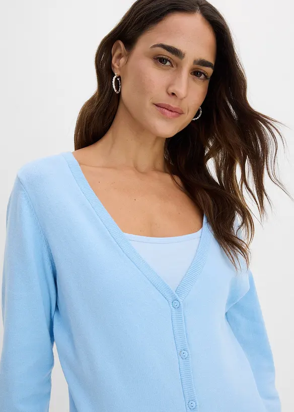 Finstickad cardigan med knappsl&aring;, bonprix