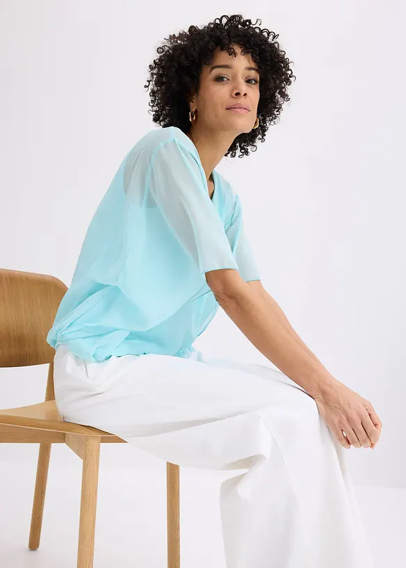 Chiffongblus med linne, bonprix