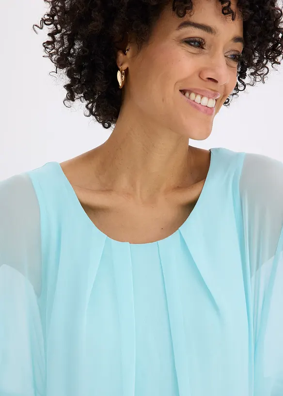 Chiffongblus med linne, bonprix