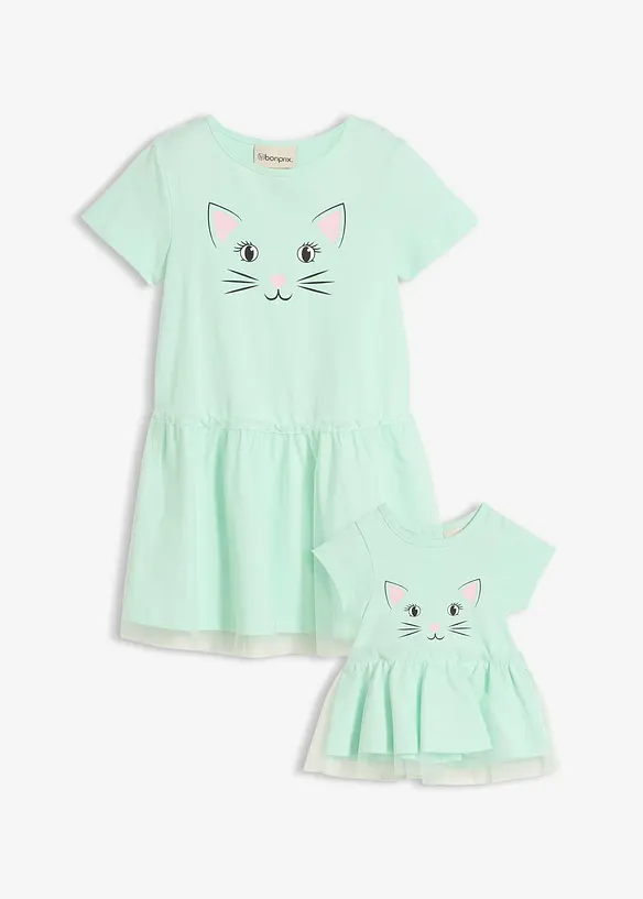 Jerseykl&auml;nning och dockkl&auml;nning (2 delar), ekologisk bomull, bonprix