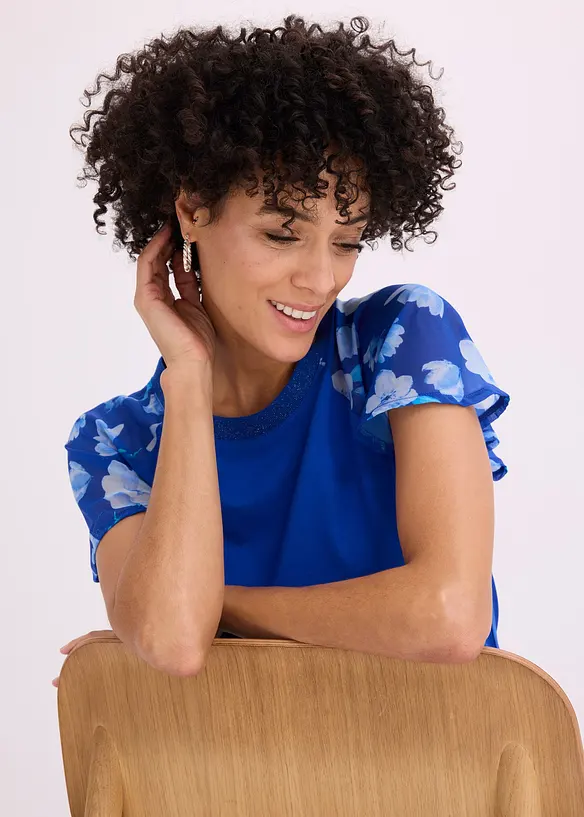 Topp med chiffong&auml;rmar, bonprix