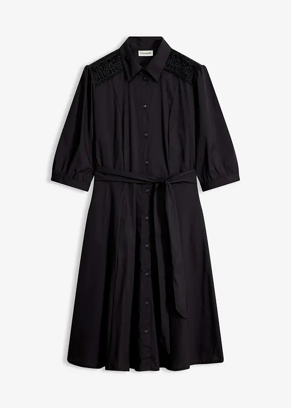 Skjortkl&auml;nning med spets och knytband, bonprix