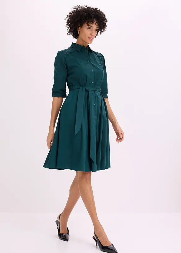 Skjortkl&auml;nning med spets och knytband, bonprix