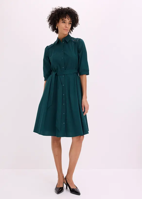 Skjortkl&auml;nning med spets och knytband, bonprix