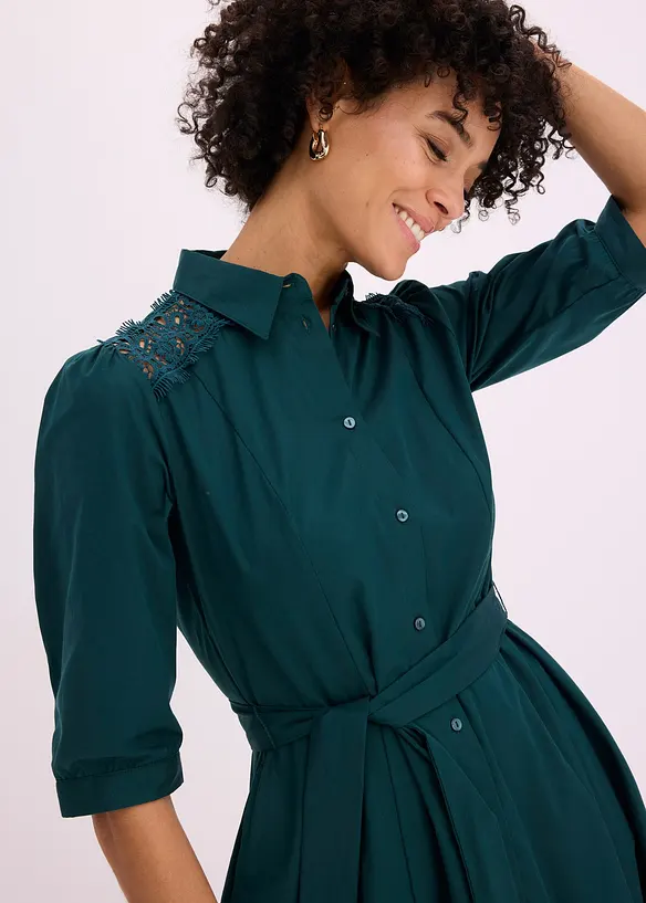 Skjortkl&auml;nning med spets och knytband, bonprix