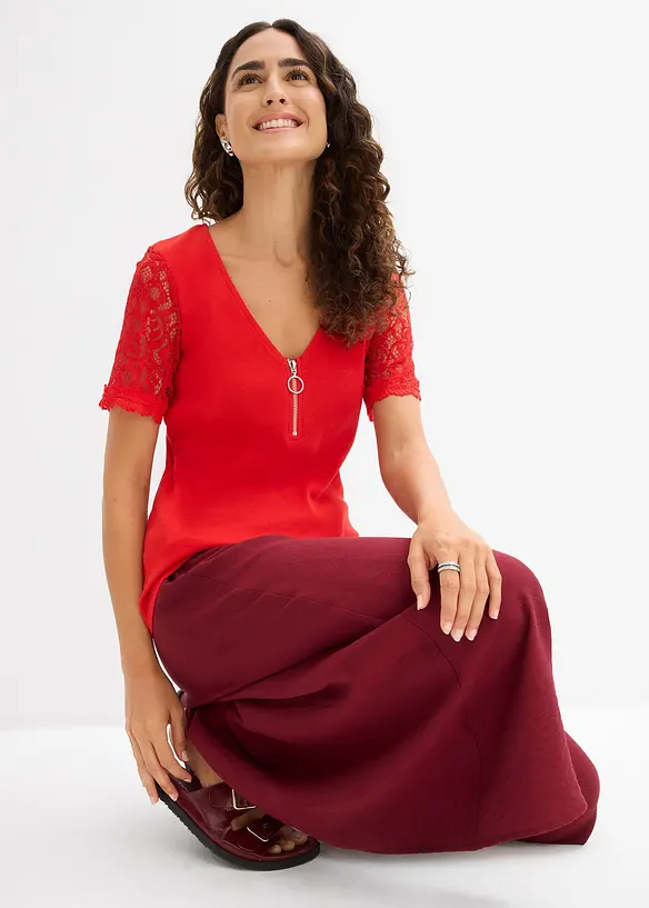 Ribbstickad topp av bomull, bonprix