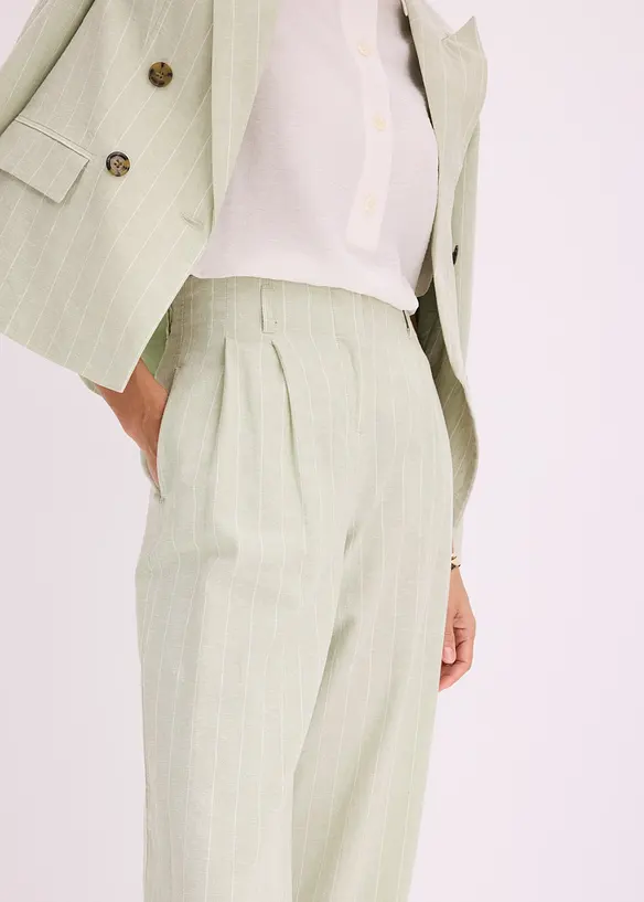 Byxa med gubbveck i linneblandning, bonprix