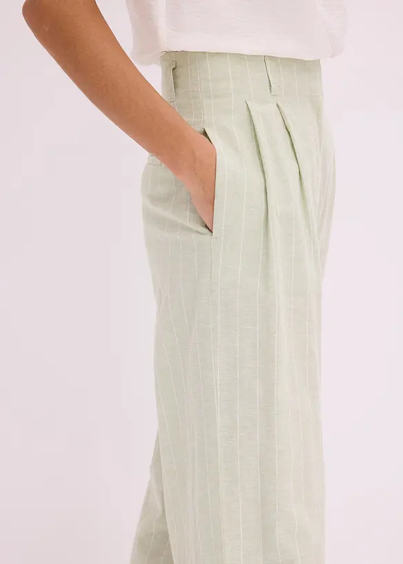 Byxa med gubbveck i linneblandning, bonprix