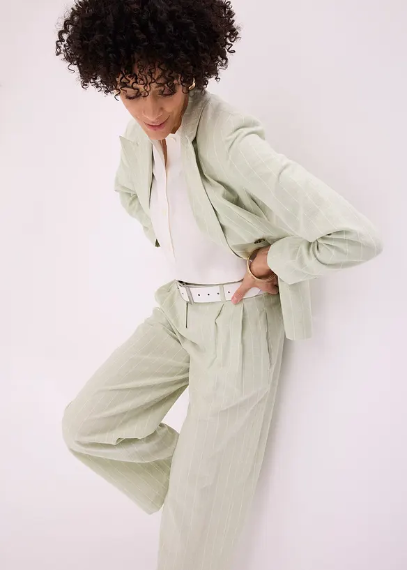 Byxa med gubbveck i linneblandning, bonprix