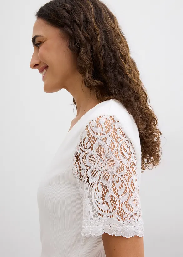 Ribbstickad topp av bomull, bonprix