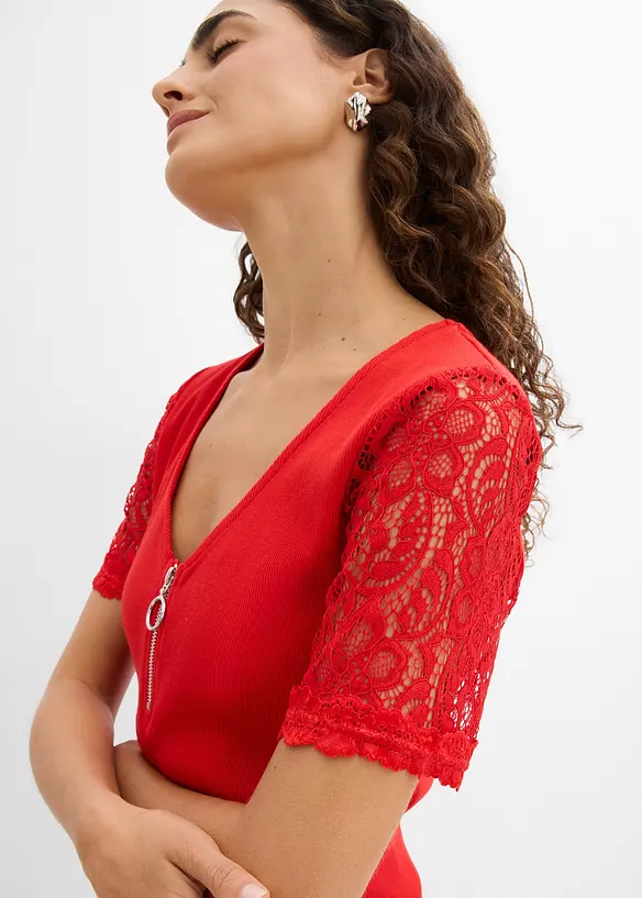 Ribbstickad topp av bomull, bonprix