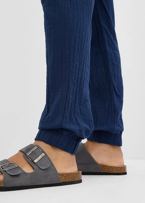 Dra p&aring;-byxa i bomullsmuslin, normal passform, avsmalnande ben, bonprix