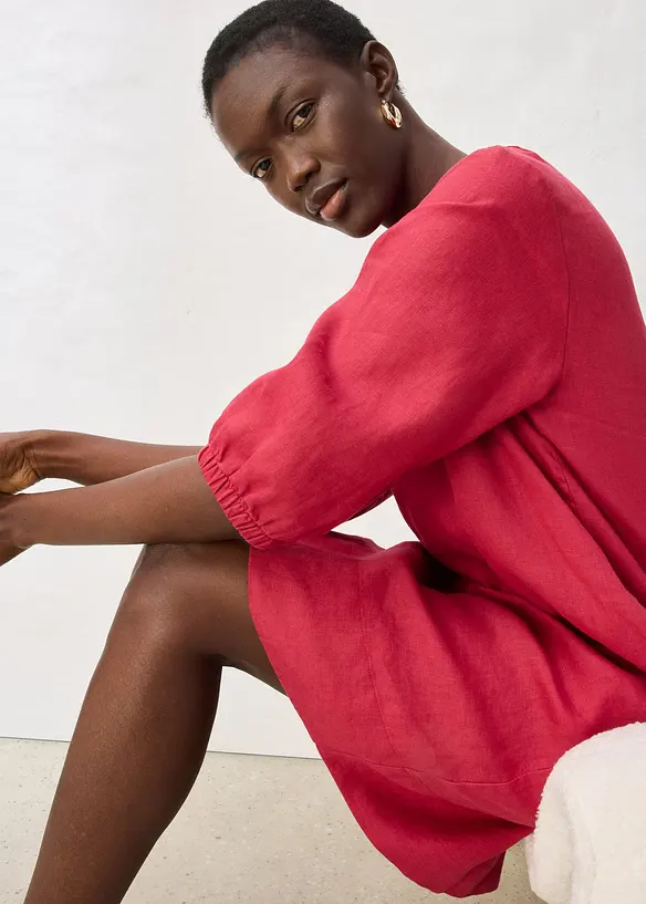 Kort linnekl&auml;nning med 3/4-&auml;rmar, bonprix