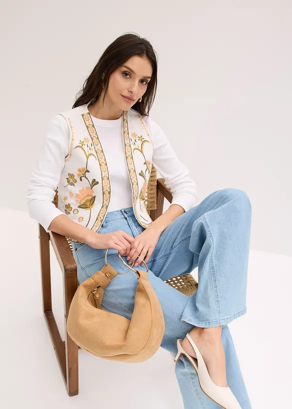 Broderad v&auml;st i luftig bomullsmix med linne, bonprix