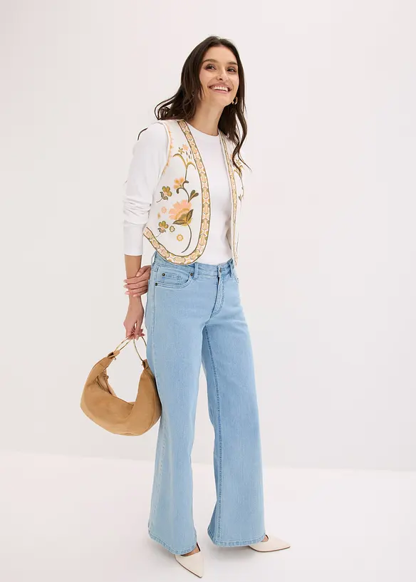 Broderad v&auml;st i luftig bomullsmix med linne, bonprix