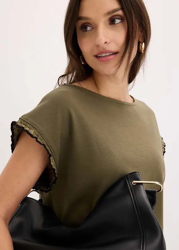 Topp i bomull med dekorativa &auml;rmslut, bonprix