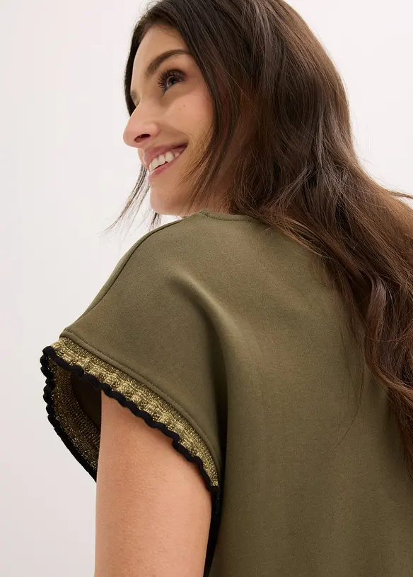 Topp i bomull med dekorativa &auml;rmslut, bonprix