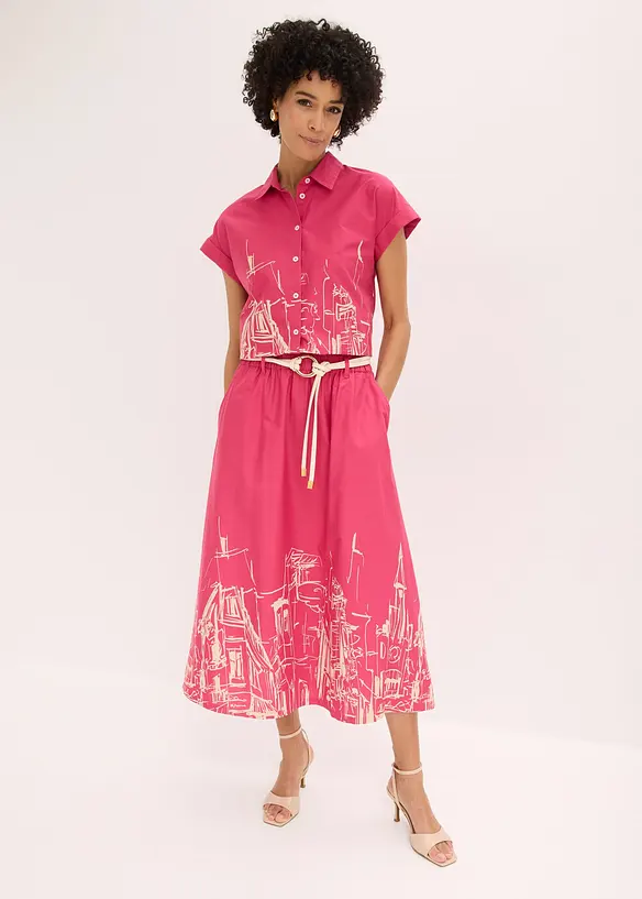 Mellanl&aring;ng kjol i poplin av ekologisk bomull, bonprix