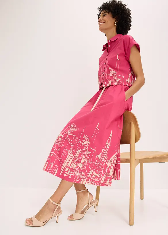 Mellanl&aring;ng kjol i poplin av ekologisk bomull, bonprix