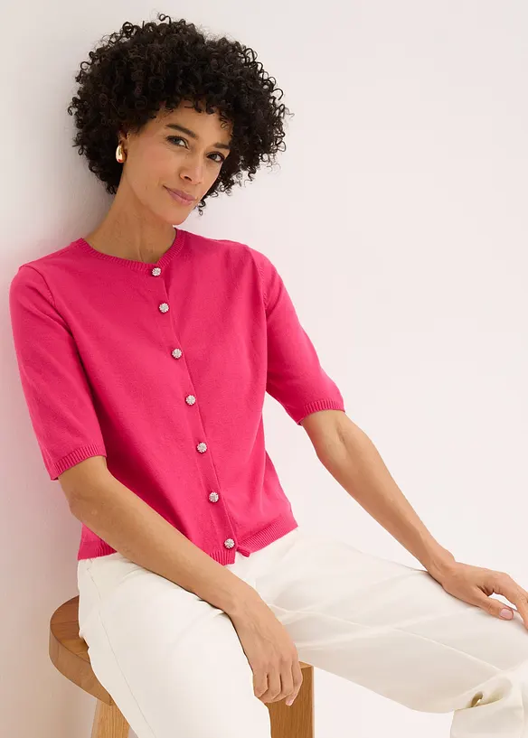 Finstickad cardigan i viskosmix, bonprix