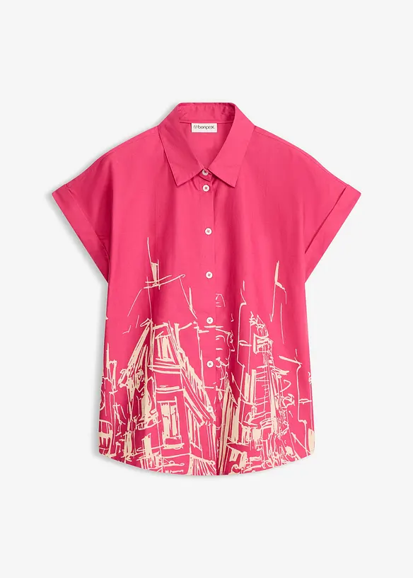 Oversized, kort&auml;rmad blus i bomullspoplin, bonprix