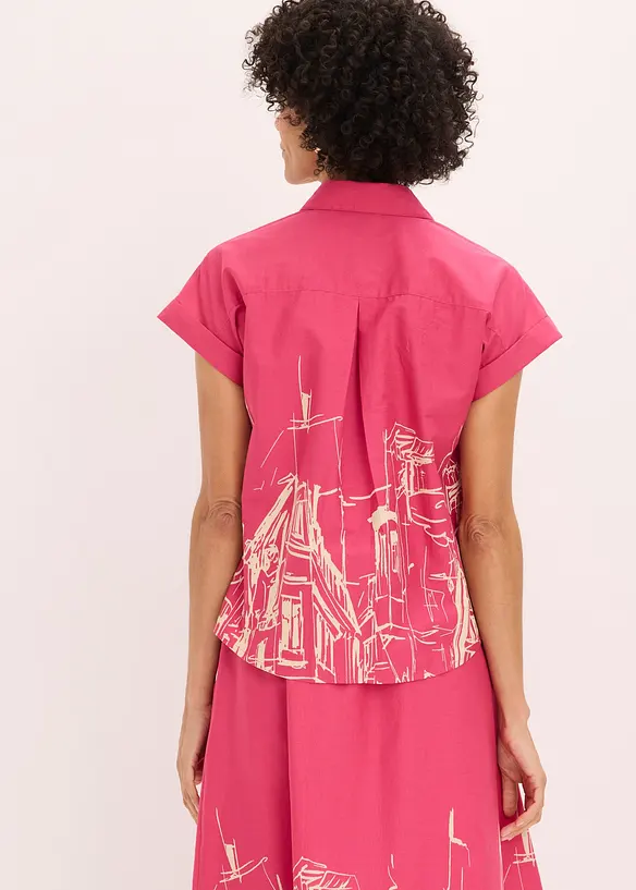 Oversized, kort&auml;rmad blus i bomullspoplin, bonprix