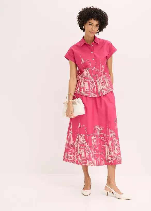 Oversized, kort&auml;rmad blus i bomullspoplin, bonprix