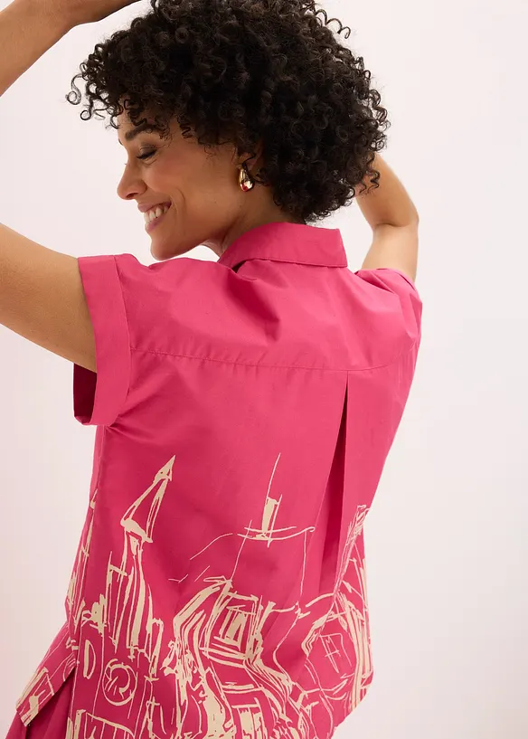 Oversized, kort&auml;rmad blus i bomullspoplin, bonprix