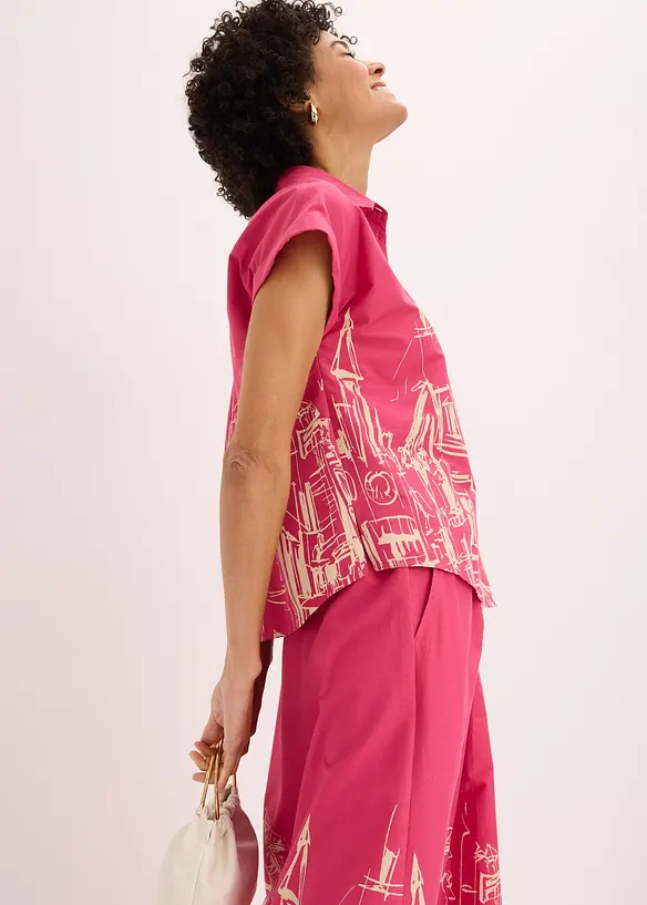 Oversized, kort&auml;rmad blus i bomullspoplin, bonprix